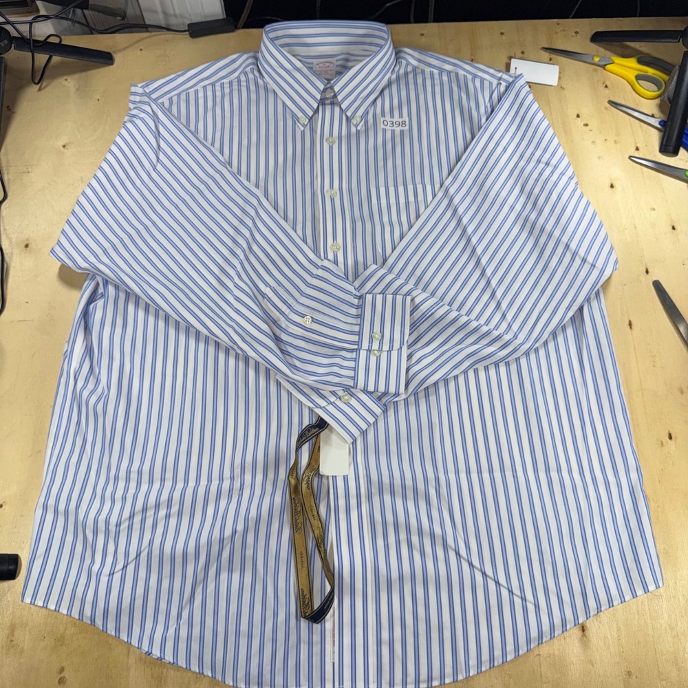 Brooks Brothers Mens XL Traditional Fit Non Iron Striped Dress Shirt Blue